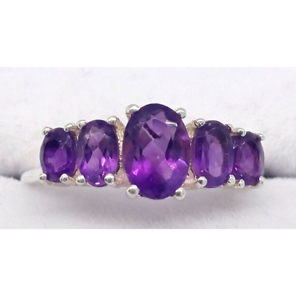 Purple Amethyst Gemstone Ring 925 Sterling Silver Size 7 Oval Prong Set Sparkly!